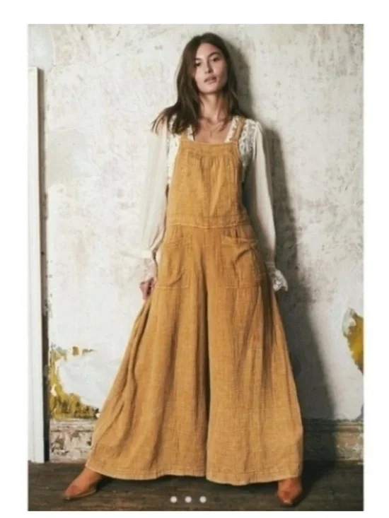 Free People Cyprus Wide leg Overalls Jumpsuit Brown size S - Picture 1 of 12